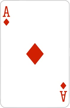 the back side of a playing card with three diamonds on it and one red diamond in the middle