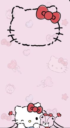 the hello kitty wallpaper is pink and has hearts on it's back ground