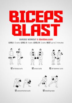 a poster with instructions on how to use the biceps blast exercise for beginners