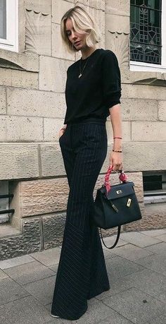 Cute Outfits Ideas, Black Work Outfit, Marlene Hose, Casual Outfits For Women, Bags Casual, Black Work, Looks Street Style, Outfits For Women