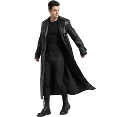 Channel your inner Neo with this Men's Black Real Leather Lapel Collar Slim Fit Matrix Quilted Long Trench Coat from dapperHides. Stay warm and stylish this season with this leather coat that is suitable for all occasions. Available in all sizes, this coat is handmade with soft-shell fabric making it perfect for winter, fall, and spring. 🧥🕶️🔥 #dapperHides #MensFashion #LeatherCoats #WinterWear #MatrixStyle #StyleInspiration #Handmade Long Coat Men, Winter Leather Jackets, Mens Leather Coats, Rock Style Clothing, Men Coat, Long Leather Coat, Black Pants Men, Steampunk Style, Long Trench