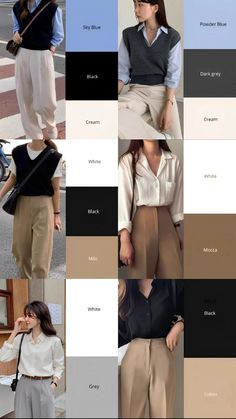 Elevate your wardrobe with these chic and versatile color combinations! Perfect for casual or office looks, these outfits blend soft neutrals and classic tones like cream, black, and sky blue for a timeless aesthetic. Pin these ideas to simplify your daily styling with a minimalist flair! 🤍✨ #MinimalistFashion #OutfitInspo #TimelessStyle Neutral Timeless Outfits, Neutral Tones Aesthetic Outfits, Neutral Clothing Aesthetic, Minimalist Work Outfit, Outfit Color Combos, Color Palette Outfit, Neutral Tone Outfits, Aesthetic Pin, Fashion Design Books