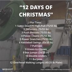 an image of a man doing squats in front of a gym machine with the words 12 days of christmas