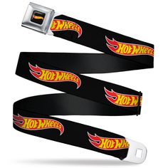 HOT WHEELS Classic Flame Logo Full Color Black/Red/Yellow Seatbelt Belt - HOT WHEELS Classic Flame Logo Black/Red/Yellow Webbing Seatbelt Belts Mattel Seatbelt Belt, Flame Logo, Buckles Fashion, Trademark Registration, Safety Devices, Fashion Belts, Logo Black, Conversation Starters, Seat Belt