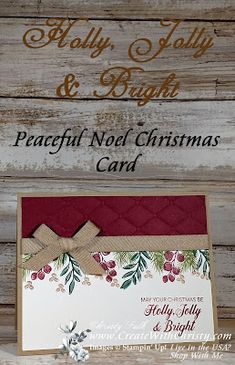 a christmas card with holly jolly and bright on it