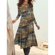 Season:Winter,Fall; Fabric:Cotton; Sleeve Length:Long Sleeve; Gender:Women's; Style:Fashion; Occasion:Weekend,Outdoor,Daily,Date; Fit Type:Loose Fit; Dresses Type:Ethnic Dress; Pattern:Graphic; Design:Pocket; Neckline:Crew Neck; Front page:FF; Listing Date:08/15/2023; 2024 Trends:2023; Bust:null; Length:null; Shoulder Width:null; Sleeve:null; Fit US Size:null; Fit UK Size:null; Fit EU Size:null; Dress Length Type:Midi Dress; Print Type:Print 2023 Dress, Women's A Line Dresses, 2023 Trends, Ethnic Dress, Trends 2023, Midi Dress Casual, Vestidos Vintage, Fall Fabric, 2024 Trends