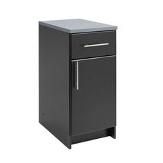 a black cabinet with two doors and one drawer on the bottom, against a white background