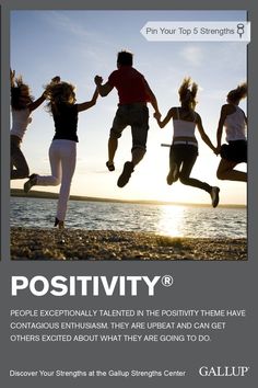 a group of people jumping up into the air with their arms in the air and text that reads positivity