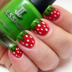 Strawberries. Strawberry Nail Art, Watermelon Nail Art, Nail Art For Kids, Watermelon Nails, Nail Art Designs Diy, Simple Nail Art Designs, Best Nail Art Designs, Nails For Kids, Diy Nail Art