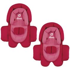 two red baby seats with the word diano on them