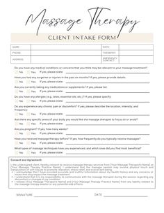 Looking for a comprehensive and professional solution for your massage therapy or esthetician business? Our massage consent form is a must-have tool for massage therapists and esthetician professionals alike. This versatile client intake form covers all the necessary details for a seamless intake process, ensuring a smooth and organized experience for both you and your clients. With this massage therapy form, you can easily customize it to suit your specific needs, whether you specialize in lymphatic massage, med spa treatments, or other services. Streamline your business operations and enhance your professionalism with our esthetician template and massage release form today! *This purchase will provide access to an editable Canva link with the consent form which can be edited/downloaded i Massage Therapy Vision Board, Massage Business Ideas, Massage Therapy Business Names, Massage Therapy Templates, Small Massage Room Ideas, Massage Consultation Form, Massage Therapy Business Plan, Massage Therapy Consent Form