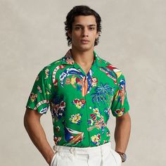 This lightweight camp shirt is printed with vibrant tropical motifs and features our beloved Polo Bear partaking in Hawaiian-themed festivities. Button Outfit, Tropical Shirts, Polo Bear, Camp Shirt, Bear Print, Cashmere Coat, Camping Shirt, Ralph Lauren Men, Jumpers And Cardigans