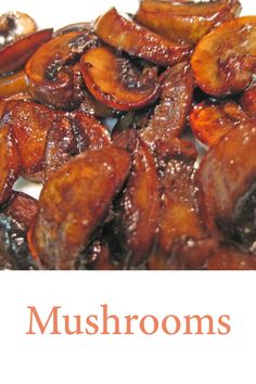 mushrooms on a white plate with the words mushrooms above it