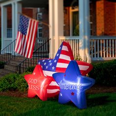 patriotic stars and balloons in front of a house