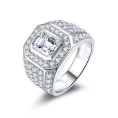 Feshionn IOBI Rings 8 Osiris 2.5CT Emerald Cut Pavé Bezel Set IOBI Cultured Diamond Men's Ring Emerald Cut Diamond Ring, Cubic Zirconia Engagement Rings, Simulated Diamond Rings, Cushion Cut Ring, Moissanite Diamond Rings, Men Diamond Ring, Ring For Men, Sterling Silver Mens, Engagement Jewelry