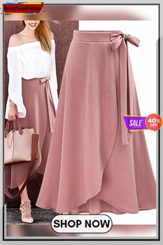 Women Solid Bow Tie Belt Split Skirts P102019 Cheap Skirts, Women Skirt, Skirt And Top, Split Skirt, Skirts For Women, Modest Fashion Outfits, Looks Chic, Loungewear Set, Casual Lace