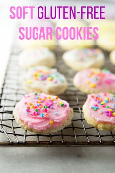 soft gluten - free sugar cookies with sprinkles on a cooling rack