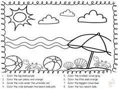 a coloring page with an umbrella and beach scene