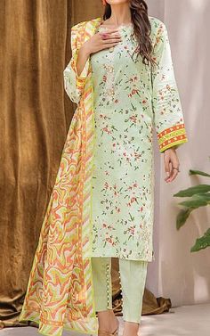 Light Green Cambric Suit -  Pakistani Winter Dresses Spring Cambric Dress With Printed Motifs, Unstitched Pista Green Cotton Dress, Green Cotton Dress With Dupatta, Fitted Multicolor Cambric Dress, Green Cambric Dresses With Printed Motifs, Long Sleeve Cambric Dresses For Spring, Spring Cambric Dresses With Long Sleeves, Spring Long Sleeve Cambric Dress, Spring Green Cambric Dress