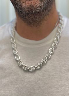 "Sterling Silver Rope Chain - Men's Rope chain sterling silver 925 Hallmark 14mm - Gift Boxed  Silver Chain 24\"-32\" Material: Sterling Silver Chain Length: 24\" - 32\" Thickness of chain is 14mm  Weights: 24 inch: 151.5 g 26 inch: 164.0 g 30 inch: 189.0 g 32 inch:  201.5 g All of our jewellery is professionally inspected, All items sold are Genuine Please do not Hesitate to contact me if you require any further Information or have any problems Any issues I will ensure that they are resolved wi Silver Chain Link Jewelry With Rope Chain, Silver Rope Chain Link Jewelry, Silver Jewelry With Rope Chain Link, Silver Rope Chain Jewelry, Mens Rope Chain, Lynn Johnson, Silver Rope Chain, Snake Ring Silver, Silver Chain Style