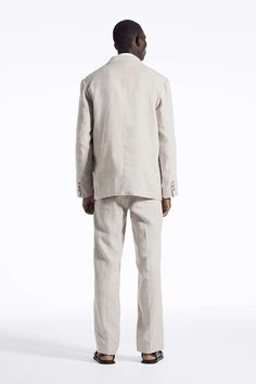 STRAIGHT-LEG ELASTICATED LINEN TROUSERS - STONE - COS Tailored Linen Ankle-length Pants, Relaxed Fit Linen Pants With Belt Loops, Tailored Casual Linen Pants, Tailored Straight Leg Linen Pants, Tailored Linen Casual Pants, Classic Ankle-length Linen Pants, Modern Straight Leg Linen Bottoms, Modern Linen Straight Leg Bottoms, Modern Tailored Linen Bottoms