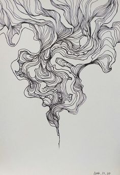 an abstract drawing on paper with lines coming out of the top and bottom of it