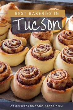 several cinnamon rolls on a baking sheet with the words best bakeries to check in covent garden