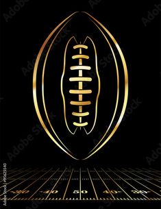 an image of a football ball with gold lines in the center on a black background