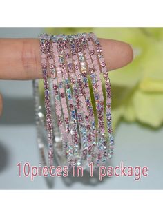 10pcs/Pack Classic Popular Multicolor Rhinestone Elastic Bracelets For Women, Men & Couples, Jewelry Hot Pink Fashionable   Glass Rhinestone     Women Fashion Jewelry, size features are:Bust: ,Length: ,Sleeve Length: Pink Crystal Bracelet With Rhinestones, Pink Crystal Bracelet With Sparkling Stones For Party, Pink Crystal Bracelets For Party, Pink Rhinestone Bangle Bracelets, Pink Rhinestone Bangle Bracelet, Pink Rhinestone Party Bracelets, Multicolor Rhinestone Beaded Bracelets For Party, Multicolor Beaded Bracelets With Rhinestones For Party, Couples Jewelry