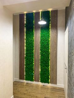 the hallway is decorated with grass and lights