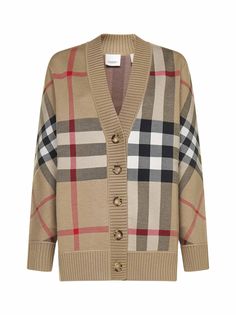 60% Polyester, 40% Merino Wool | Burberry Women's Cardigan in Beige | FW23/24 Burberry Cardigan, Thom Browne Cardigan, Burberry Sweater, Drop Shoulder Cardigan, Burberry Vintage, Cardigan Beige, Motif Vintage, Burberry Jacket, Beige Cardigan