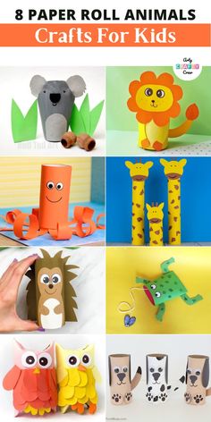 paper roll crafts for kids that include animals, giraffes and other things