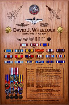 Air Force Samples | Honor Their Service.us Military Diy, Retirement Plaque, Retirement Plaques, Military Crafts, Military Ribbons, Military Shadow Box, Military Awards, Military Retirement Gift, Shadow Box Display Case