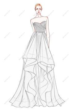 Custom-made Pleated Sweetheart Neck Wedding Dress Sketch Wedding Dress Sketch, Modern Gowns, Rainbow Crown, Fashion Design Inspiration, Dress Sketch, Summer Gowns, Wedding Dress Sketches, Modern Gown, Floor Length Wedding Dress