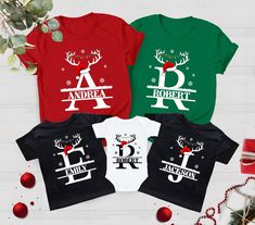 Christmas Custom Name Initial Shirt, Christmas Group Matching Pajamas, Custom Family Matching Shirt, Personalized Christmas Couple T-Shirt Get into the holiday spirit with our Christmas Custom Name Initial Shirt--the perfect way to create matching looks for your family or group 🎄.  Personalize each shirt with names or initials, making it ideal for family photos, cozy pajama parties, or Christmas morning celebrations 🎅.  Made with soft, high-quality fabric, this shirt ensures both comfort and festive style ❄️.  Whether for couples, families, or large groups, these matching tees make the holidays even more memorable 📸 These shirts feature white print on dark colors and dark print on light colors, ensuring your design stands out beautifully 🎁 F I T ∙ & ∙ S I Z I N G : -->Women's sizes are Group Matching Pajamas, Group Matching, Matching Pajama, Matching Christmas Shirts, Feed Insta, Cozy Pajamas, Christmas Custom, Matching Tees, Family Christmas Shirts