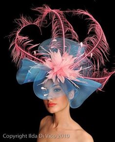 Blue Couture, Unusual Hats, Classy Hats, Lotus Tea, Tea Hats, Pretty Hats, Couture Hats, Ascot Hats, Hat Fascinator