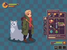 an image of a person standing next to a dog and another character in the game