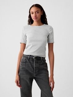 Women's New Arrivals: Clothing & Accessories | Gap Knit Texture, Supima Cotton, Soft Black, Crew Neck Tee, Fashion Sense, Stretch Cotton, Clothing Accessories, Ribbed Knit, New Arrivals