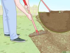 a man is digging in the ground with a red shovel and two hands are holding it