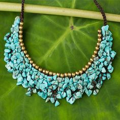 Turquoise Colored Calcite and Brass Beaded Necklace - Pool Party | NOVICA Bead Top, Jewels Diy, Unique Gifts For Mom, Buy Bead, Popular Jewelry, Celtic Jewelry, New Energy, Global Style, Cord Necklace