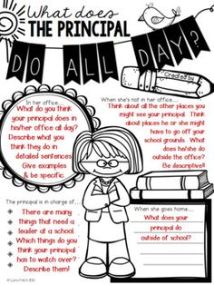 the printable worksheet for what does the principals do all day? with an image