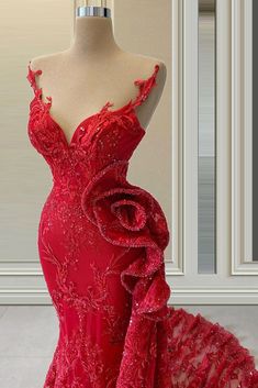 Red Wedding Dress Mermaid, Evening Dresses Wedding, Prom Dresses Mermaid, Red Lace Prom Dress, Lace Prom Dresses, Shiny Dresses, Wedding Party Dress