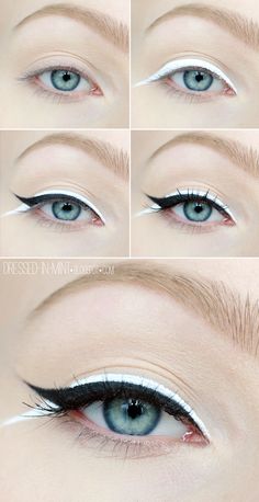 Fun Eyeliner Looks Hooded Eyes, White Eyeliner Looks, Gray Eyeliner, Eyeliner Tips, Eyeliner Designs, Eyeliner For Beginners, Eyeliner Styles, White Makeup