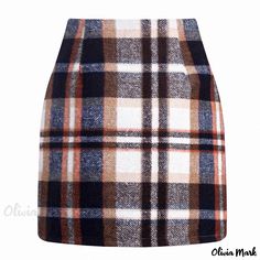 Olivia Mark - Stylish High-Waisted Checked Skirt - Slim-Fit Pencil Style, Wool Blend High Waisted Plaid Skirt, Plaid Pencil Skirt, Wool Mini Skirt, Checkered Dress, Wool Pencil Skirt, Midi Skirt Pencil, Plaid Mini Skirt, Bodycon Fashion, Fall Skirts