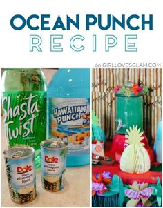 an ocean punch recipe with pineapples, coconut juice and other tropical items on the table