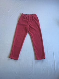 vintage 1990s women's corduroy pants 74% cotton, 26% polyester salmon shade of pink brass YKK zipper 2 side hand pockets 5 belt loops tapered leg good vintage condition, light wear labeled size 10-smaller in modern sizing-see below measures, lying flat, waist-14" to 14 1/2" w/a tug rise-12 1/2" inseam-30" hem-7 1/4" outseam-42" hip-21" Pink Fitted Corduroy Bottoms, Pink High Waist Corduroy Bottoms, Corduroy Pants Women, Womens Trousers, Womens Pants, Ykk Zipper, Salmon Pink, Corduroy Pants, Lands End