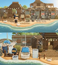 two screens showing the same scene in animal crossing, and one shows an island with boats on it