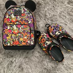 Disney Parks Halloween Loungefly Backpack And Crocs Set Nwt Halloween Themed Travel Backpack, Themed Halloween Travel Backpack, Themed Backpack For Everyday Use And Halloween, Disney Halloween Backpack For Disney Trips, Ariel Backpack, Loungefly Backpack, Snow White Seven Dwarfs, Disney Cats, Sequin Backpack