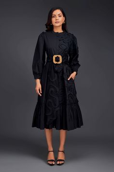 Black shirt dress with matching pleated frill detailing on one side. - Aza Fashions Elegant Ruffled Pleated Dress For Work, Black Cocktail Dresses With Pleated Hem, Elegant Ruffled Shirt Dress For Daywear, Luxury Midi Shirt Dress With Pleated Waist, Elegant Ruffled Shirt Dress For Work, Ruffled Midi Shirt Dress For Work, Elegant Long Sleeve Shirt Dress With Ruffles, Elegant Fall Shirt Dress With Ruffles, Designer Black Dresses For Spring