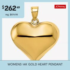 Features: Quick ShipShape: HeartMetal Color: YellowPendant Length: 25mmPendant Width: 22mmCare: Wipe CleanMetal: 14k GoldCountry of Origin: Imported Gold Heart Necklace Stamped 14k, Yellow Gold Heart Necklace For Anniversary, 14k Stamped Heart Pendant Necklace, Gold Heart Pendant, Heart Pendant Gold, Gold Heart, Heart Of Gold, Heart Pendant, Charms